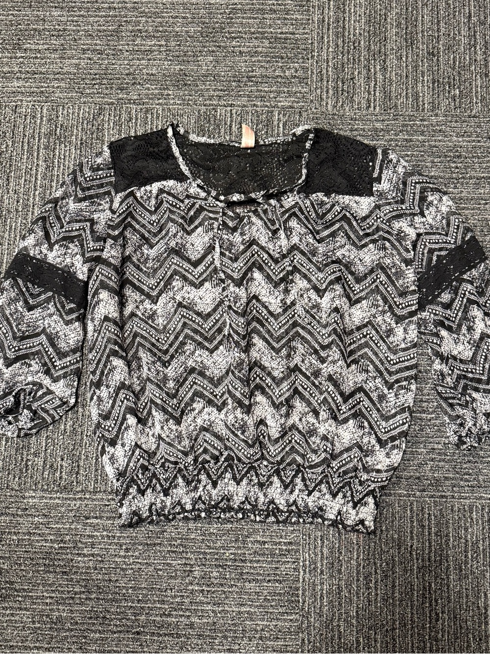 No Boundaries Black & White Chevron Lace Yoke Top